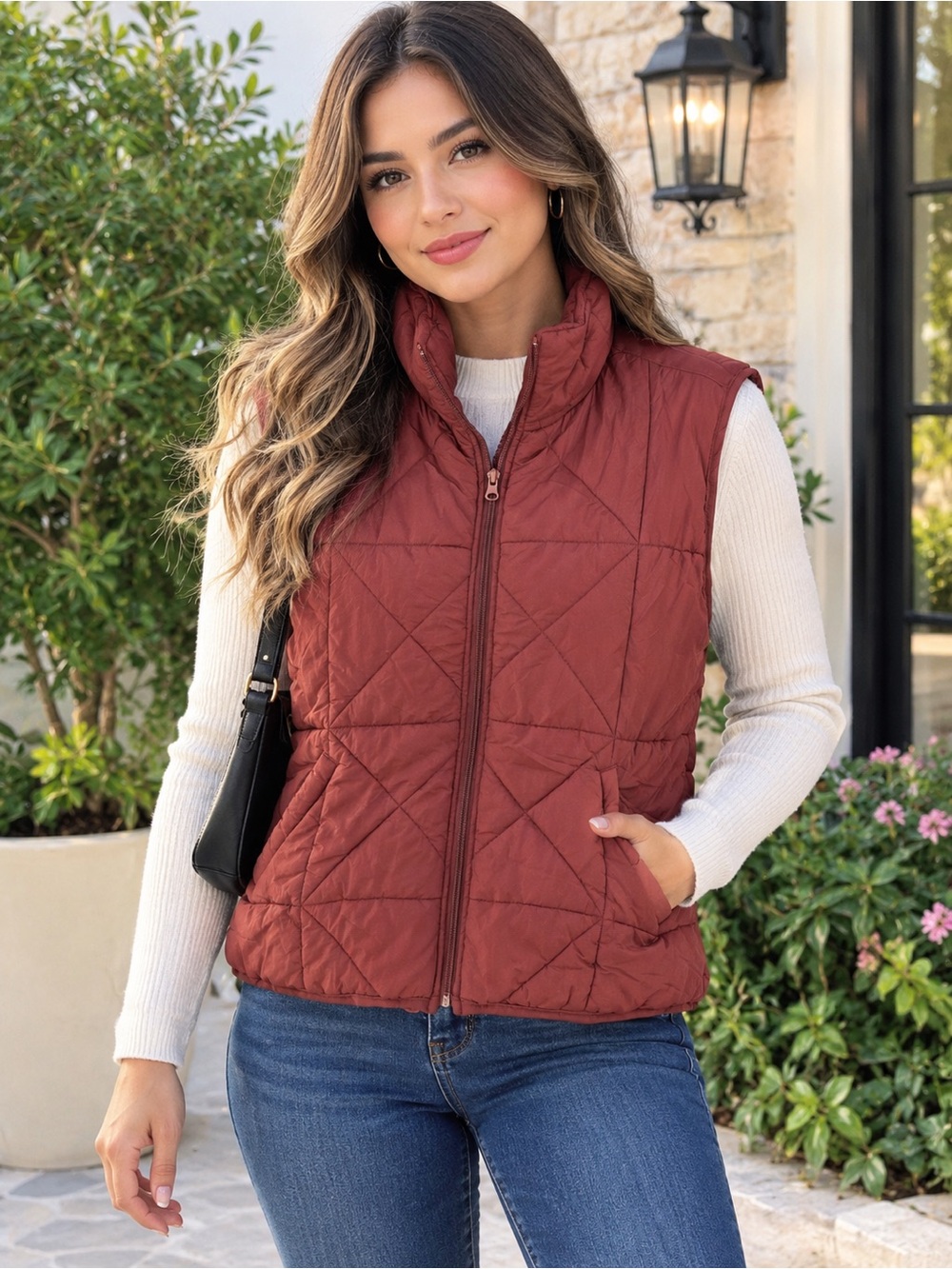 BKE Women's Quilted Rust Zip-Up Puffer Vest